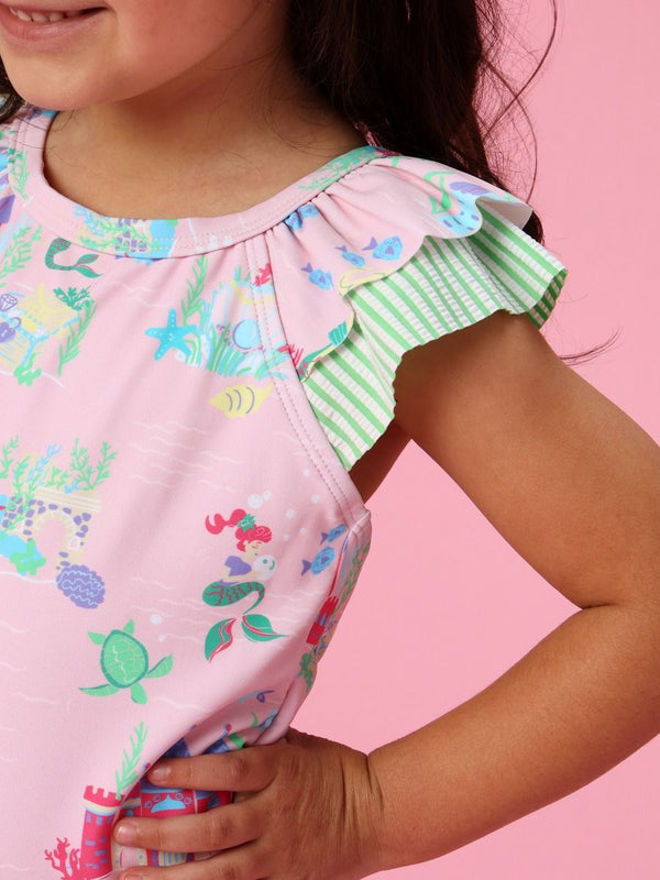 Bow V-Back One Piece Swimsuit- Atlantis Mermaids