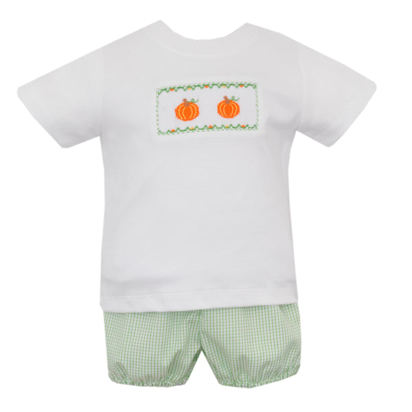 Pumpkin Bloomer Set/Short Set- Green Check
