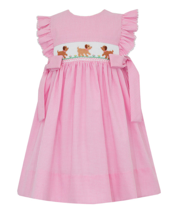 Puppies Sleeveless Dress W/Side Bows- Pink Check