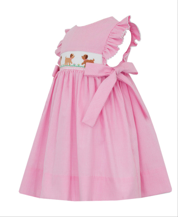 Puppies Sleeveless Dress W/Side Bows- Pink Check