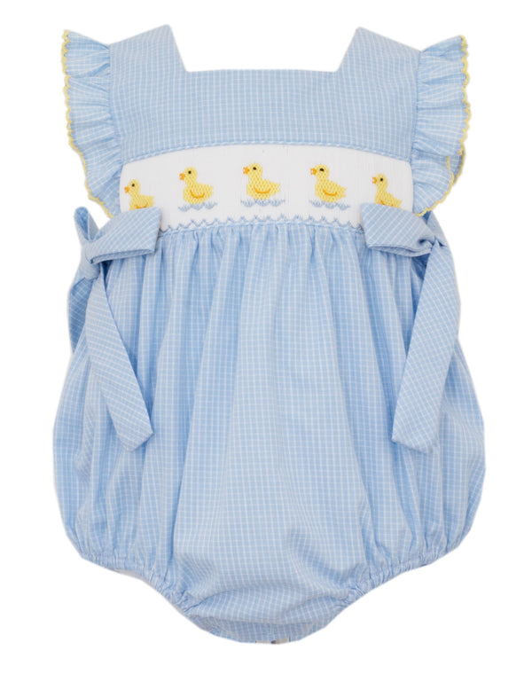 Ducks W/ Side Bows Bubble- Blue Check