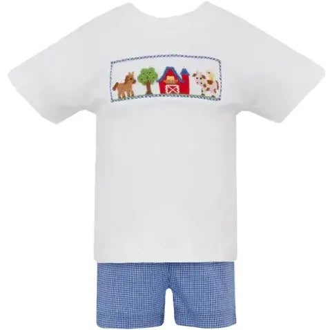 Farm Short Set- Royal Blue Gingham