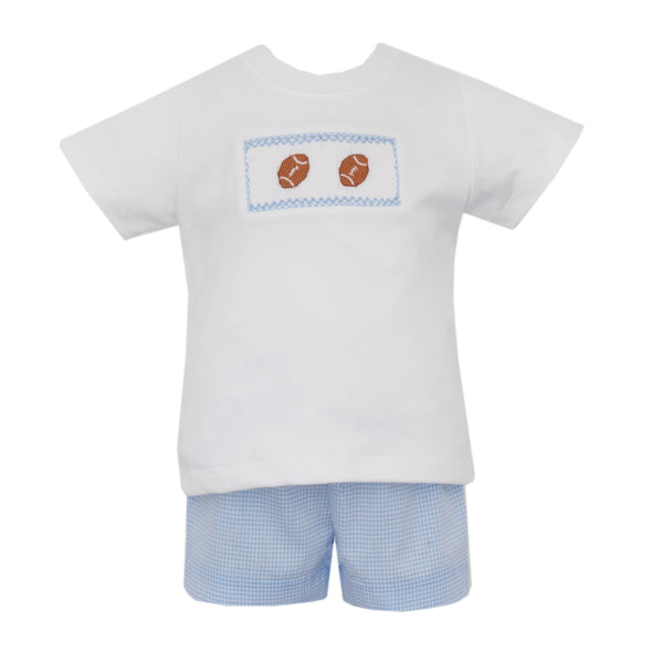 Football Short Set- Lt. Blue Gingham