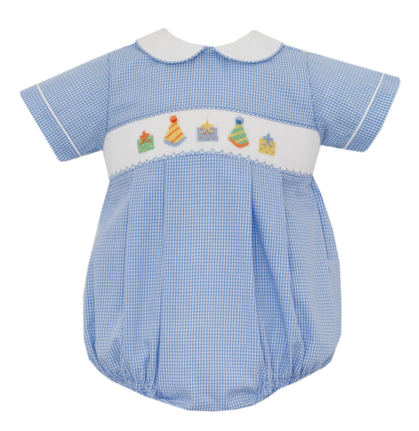Birthday S/S Bubble- Lt. Blue Gingham
