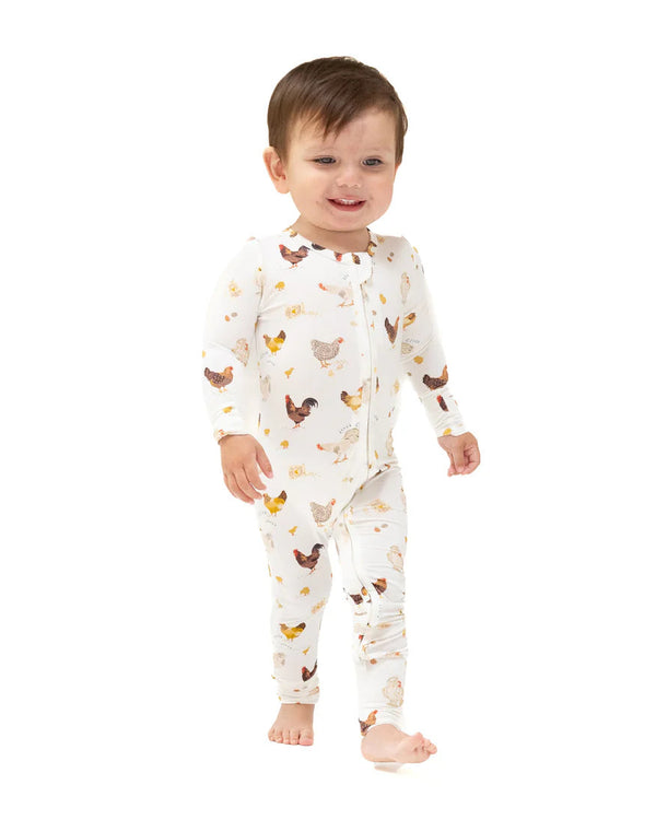 Collector Chickens 2 Way Zipper Romper- White