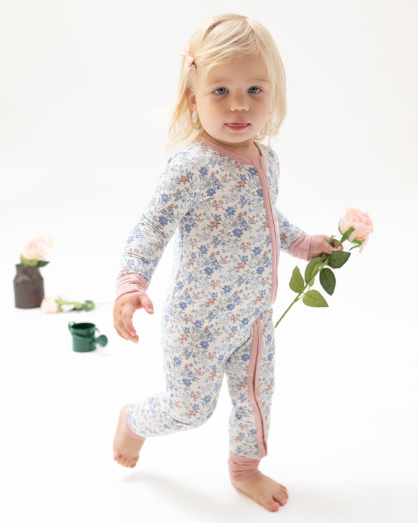 Country Girl Floral 2 Way Zipper Romper- Ivory/Mellow Rose