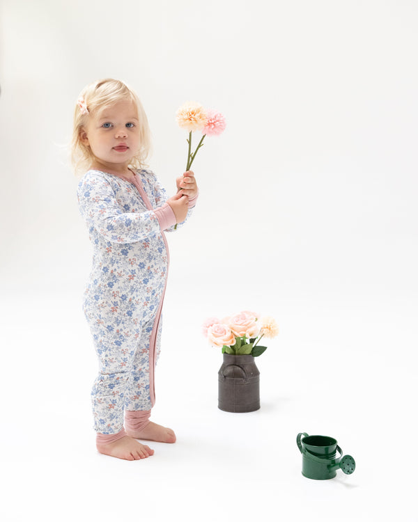 Country Girl Floral 2 Way Zipper Romper- Ivory/Mellow Rose