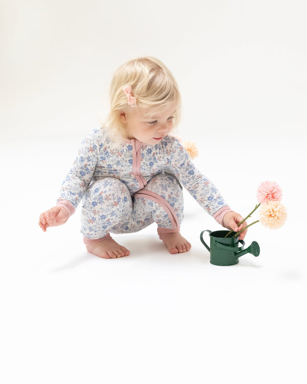 Country Girl Floral 2 Way Zipper Romper- Ivory/Mellow Rose