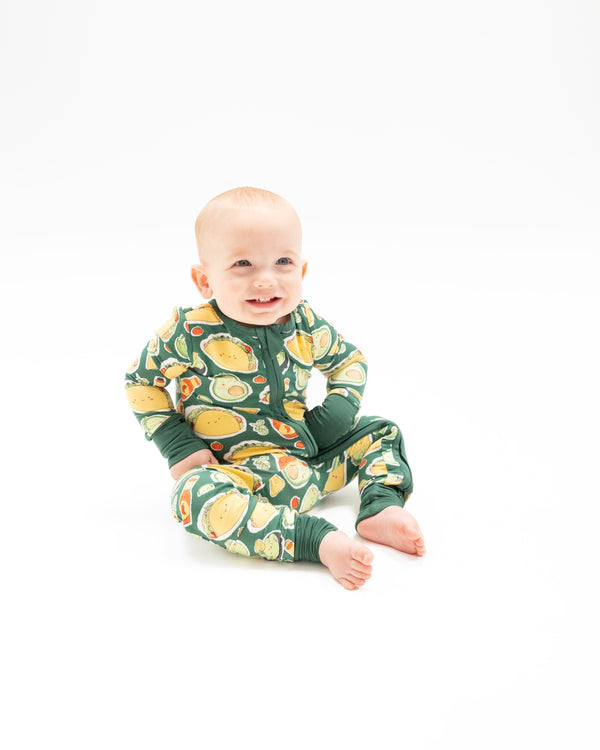 Happy Tacos 2 Way Zipper Romper- Green