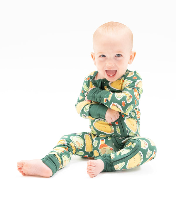 Happy Tacos 2 Way Zipper Romper- Green