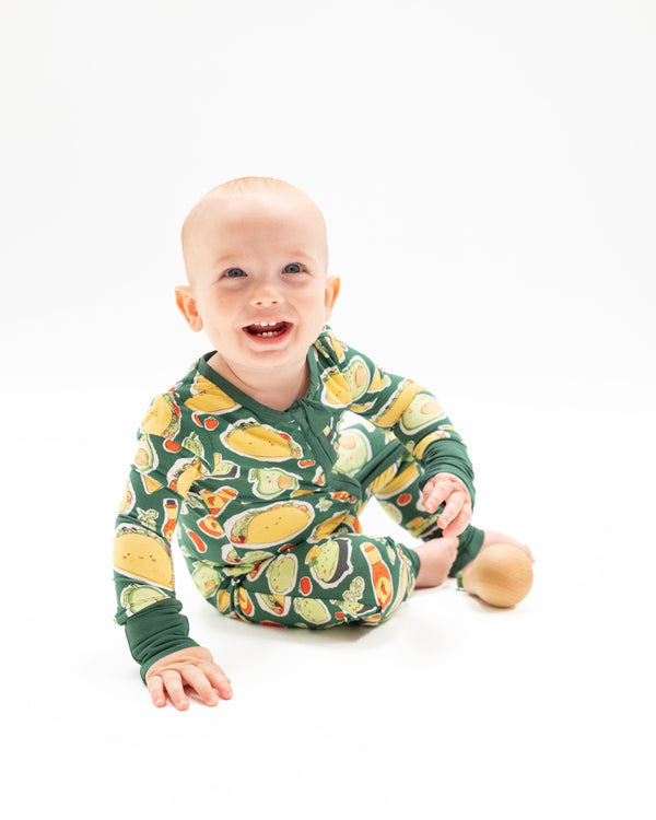 Happy Tacos 2 Way Zipper Romper- Green