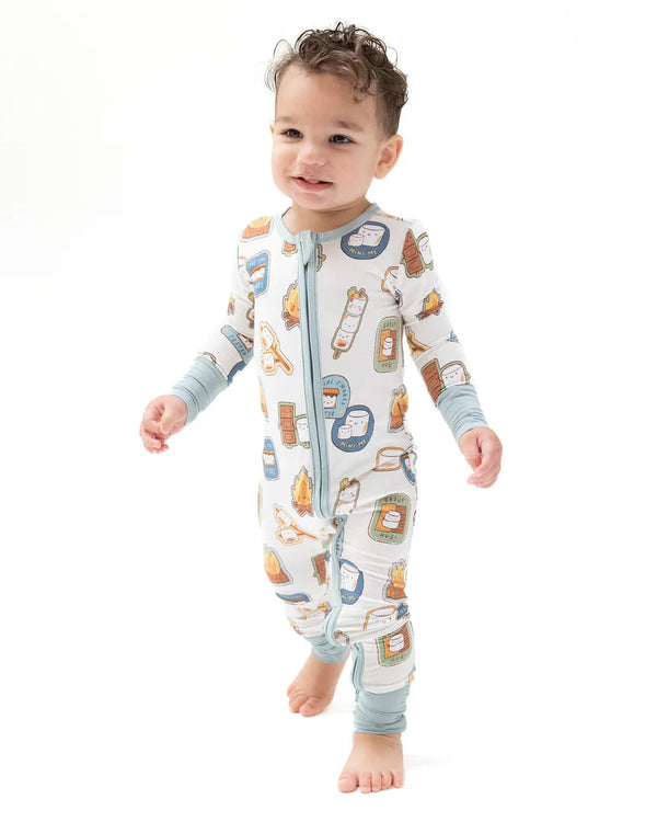 Smores 2 Way Zipper Romper- Ivory/Gray Blue