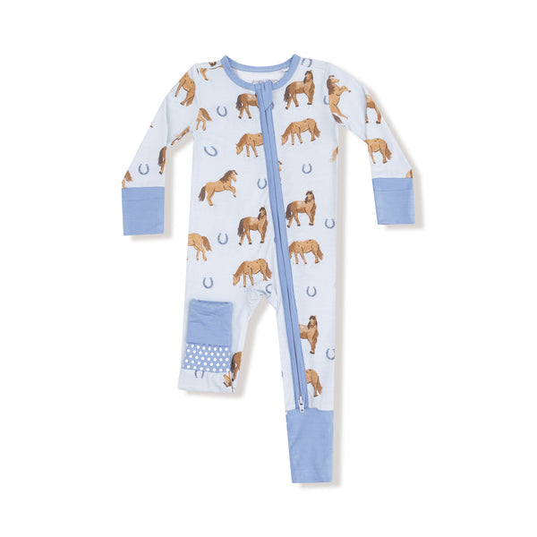 Horse 2 Way Zipper Romper- Endless Sky Blue