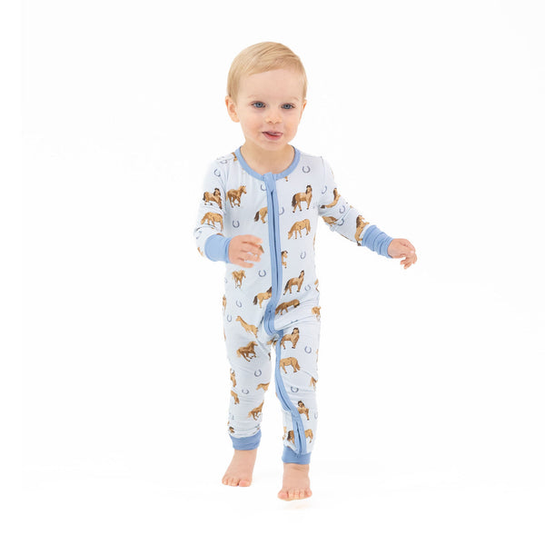 Horse 2 Way Zipper Romper- Endless Sky Blue