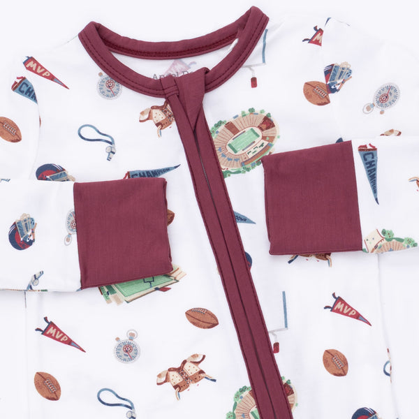 Vintage Football Convertible Romper- Ivory & Red