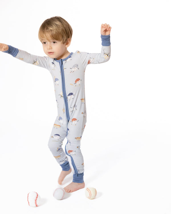 Baseballs Playing Baseball 2 Way Zipper Romper