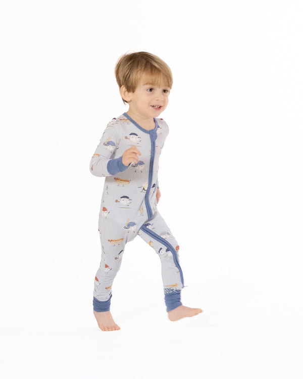 Baseballs Playing Baseball 2 Way Zipper Romper