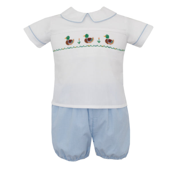 Mallard Duck Bloomer/Short Set- Lt. Blue Microcheck