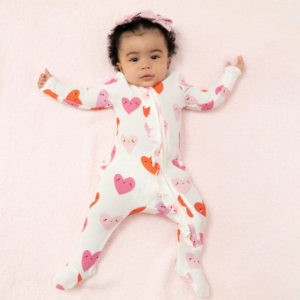 Happy Hearts 2 Way Ruffle Zipper Footie