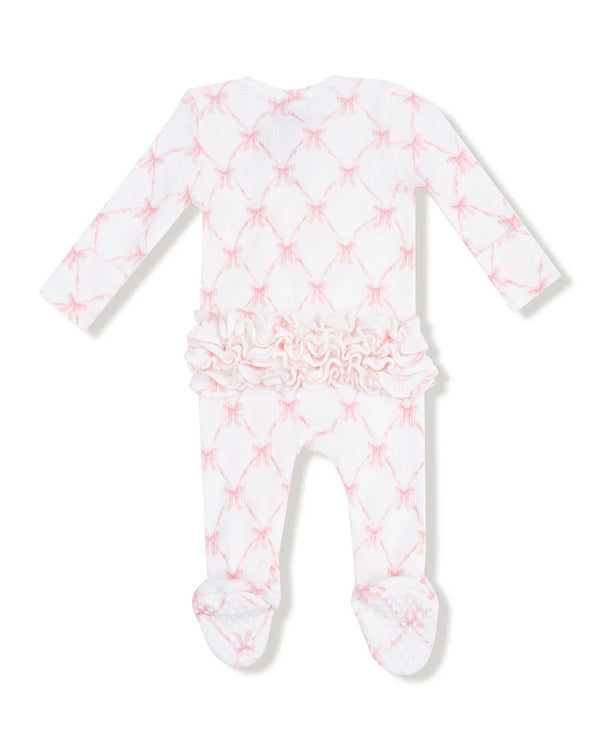 Ribbon Bow Trellis 2 Way Ruffle Zipper Footie