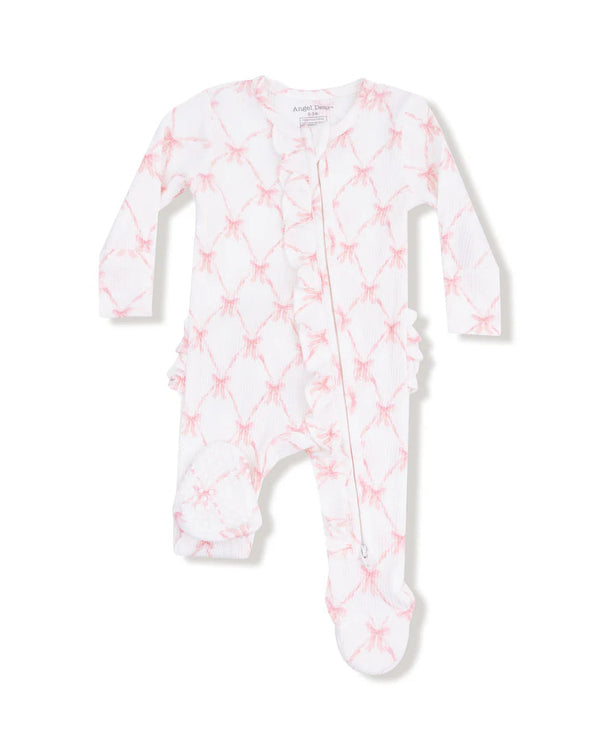 Ribbon Bow Trellis 2 Way Ruffle Zipper Footie