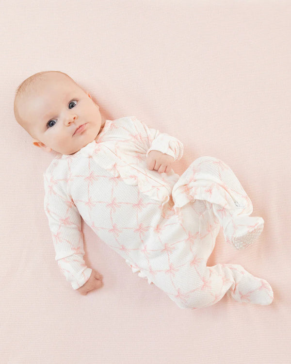 Ribbon Bow Trellis 2 Way Ruffle Zipper Footie