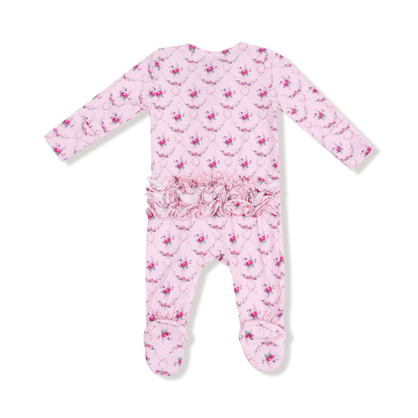 Rose Garden Trellis 2 Way Ruffle Zipper Footie