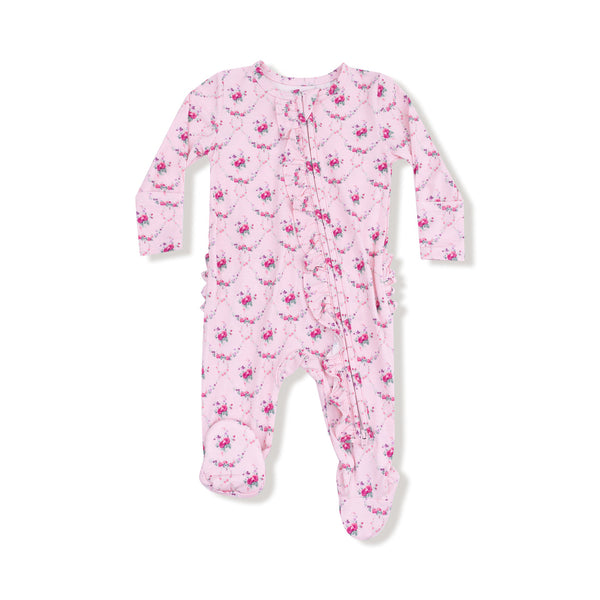 Rose Garden Trellis 2 Way Ruffle Zipper Footie