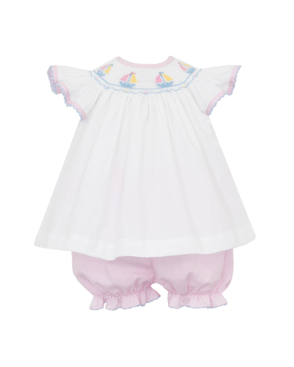 Sailboats Bishop Bloomer Set - Pink Check