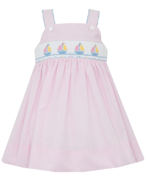 Sailboats Strap Sundress- Pink Check