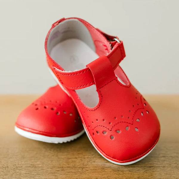 Birdie Leather T-Strap Mary Jane- Red