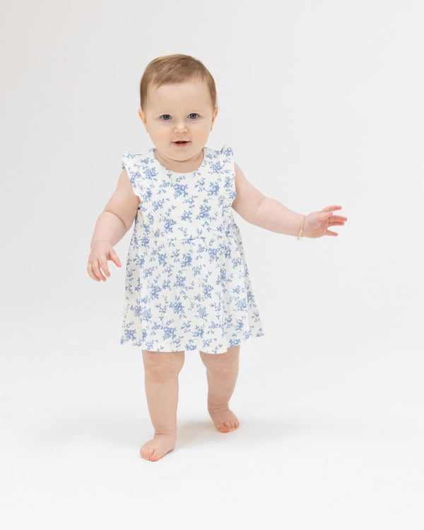 Baby Blue Vines Floral Ruffle Bodysuit Dress