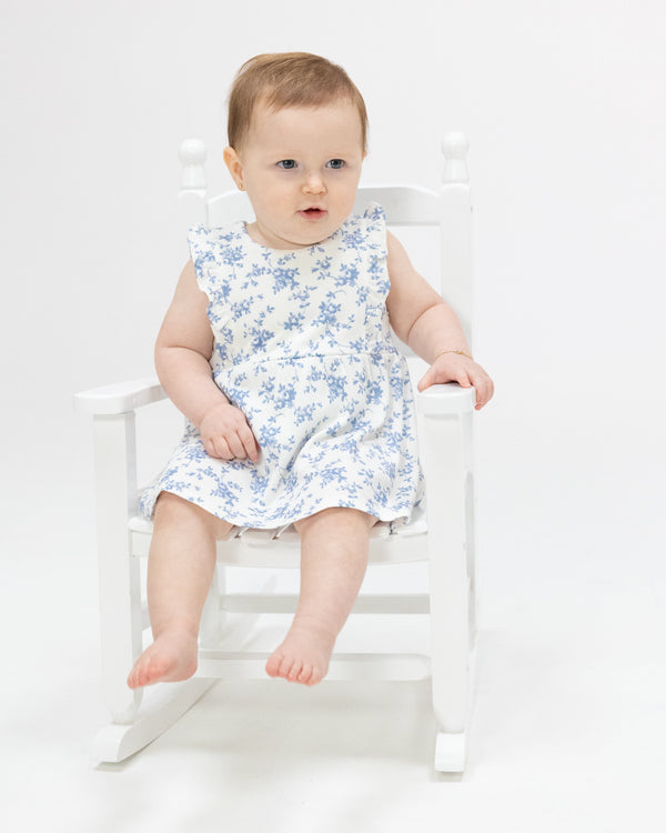 Baby Blue Vines Floral Ruffle Bodysuit Dress