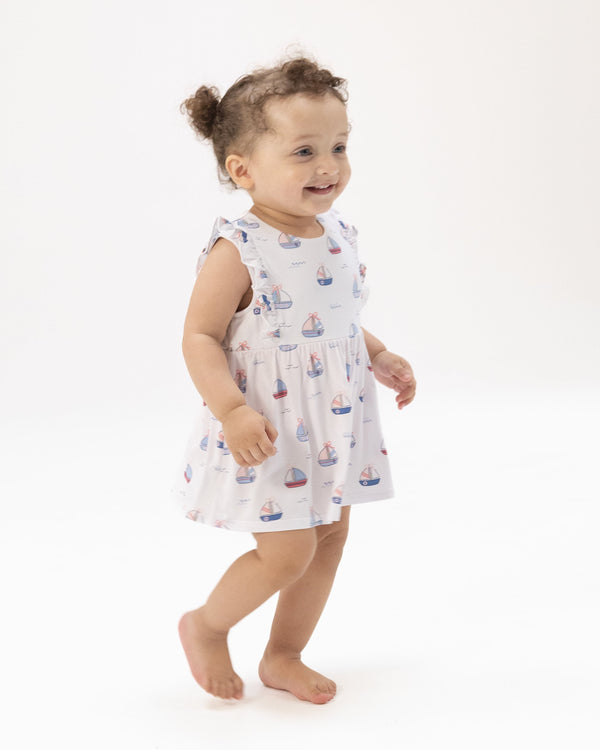 Bubbly Sailboats Ruffle Bodysuit Dress