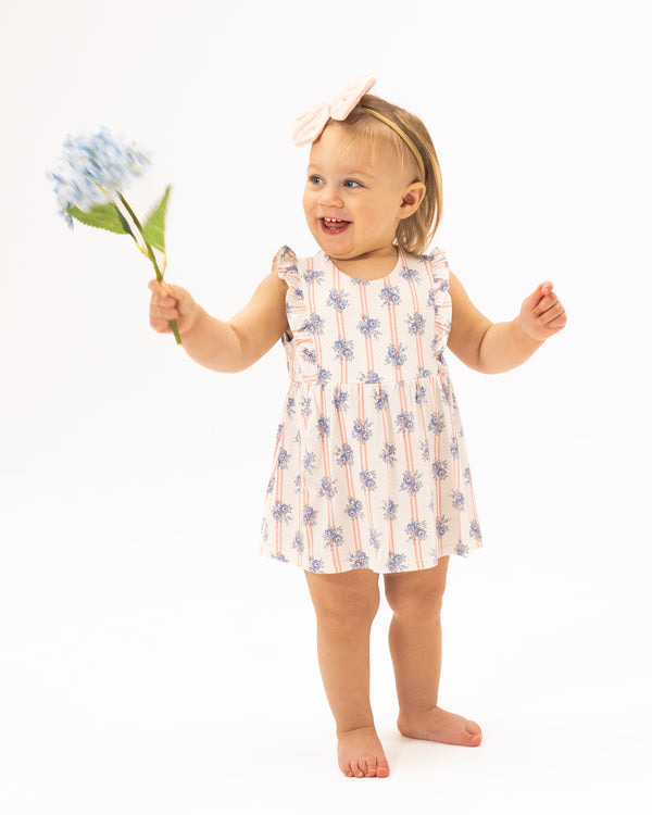 Stripe Dot Roses Ruffle Bodysuit Dress