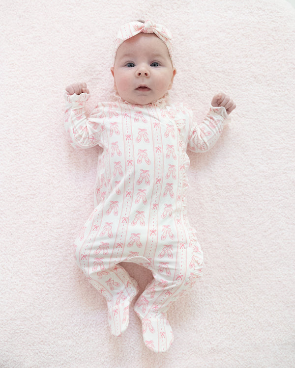 Ballet Shoes Ribbon Stripe Kimono Ruffle Snap Footie