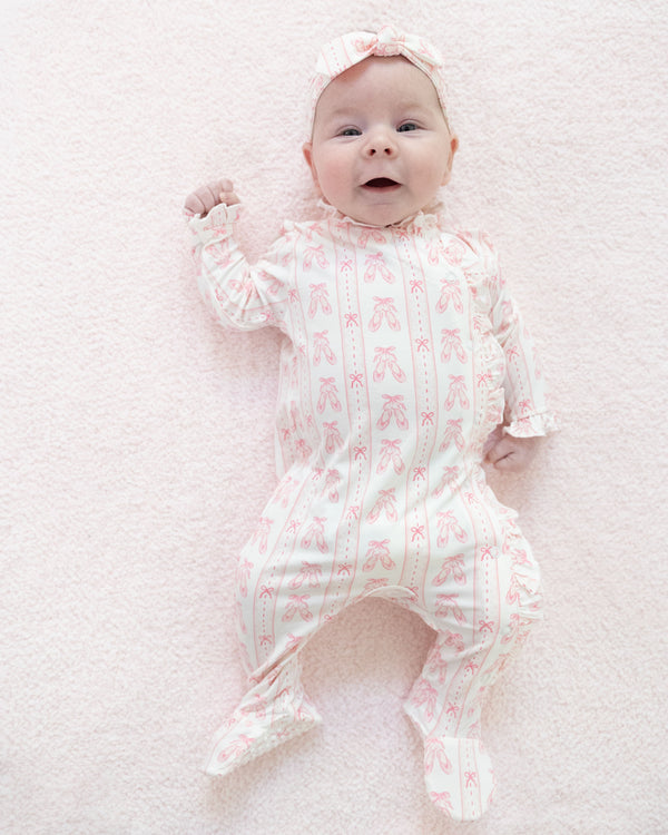 Ballet Shoes Ribbon Stripe Kimono Ruffle Snap Footie