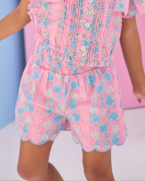 Shirred Shorts- Spring Marguerite Floral