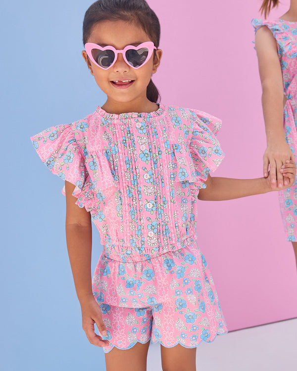 Shirred Shorts- Spring Marguerite Floral