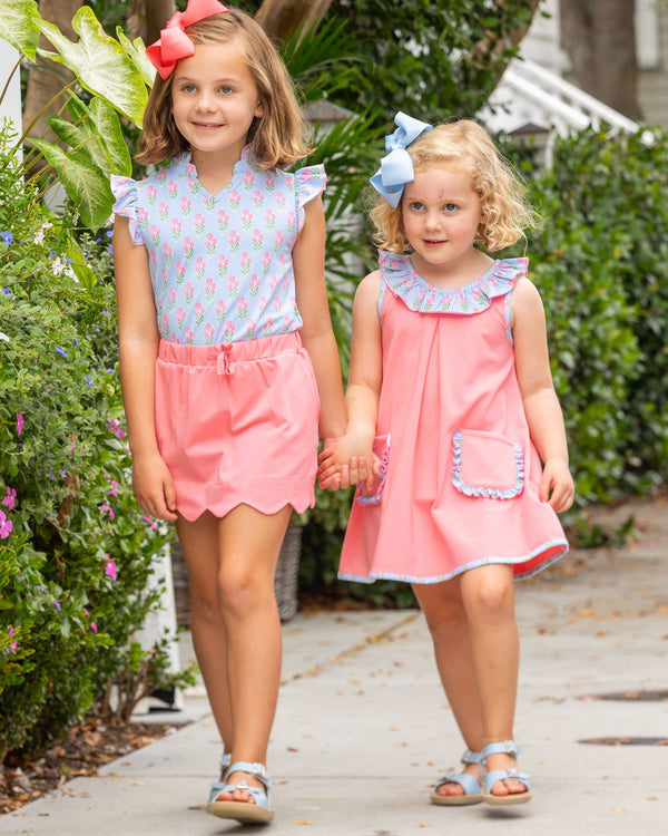 Coral Bouquet Ruffle Neck Top