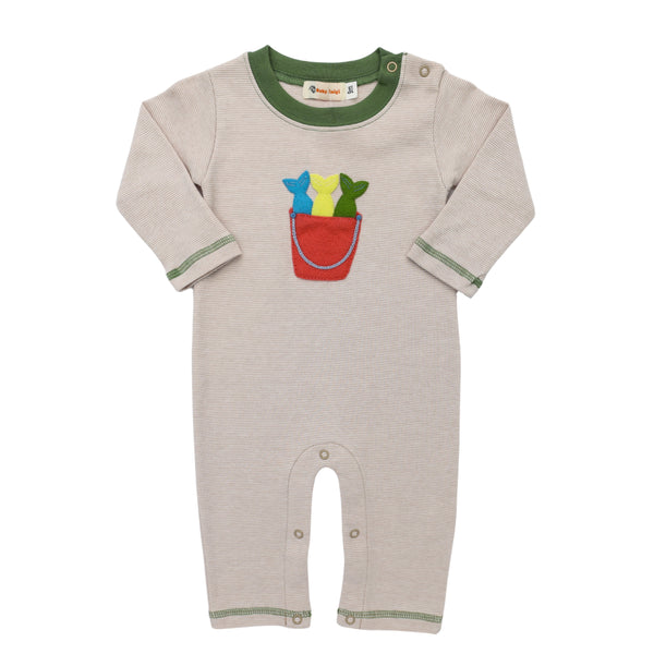 Bucket of Fish Romper- Sand/White Stripe