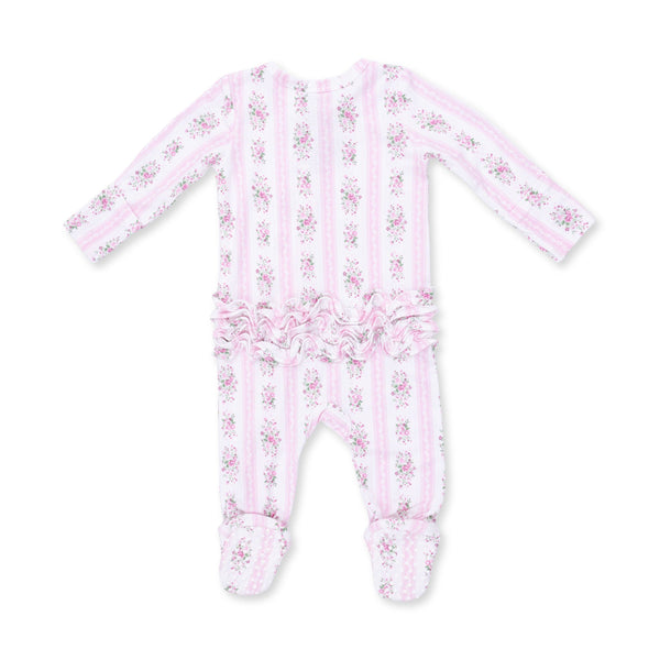 Bella Rose Stripe 2 Way Ruffle Zipper Footie