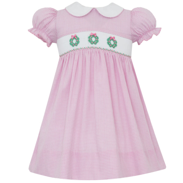 Wreaths Dress- Pink Gingham