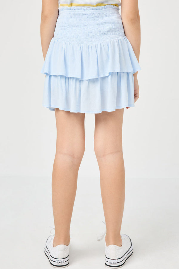 Smocked Ruffle Tiered Mini Skirt- Blue