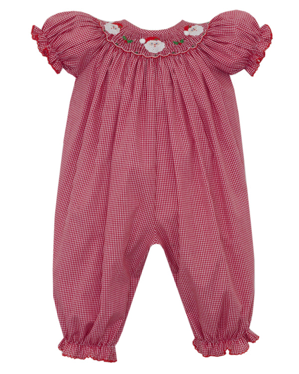 Santa's Face Bishop Romper- Red Gingham