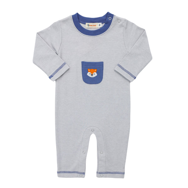 Fox Pocket Romper- Lt. Grey/White