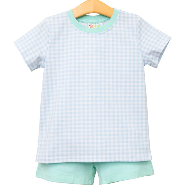 Blue Gingham and Mint Short Set