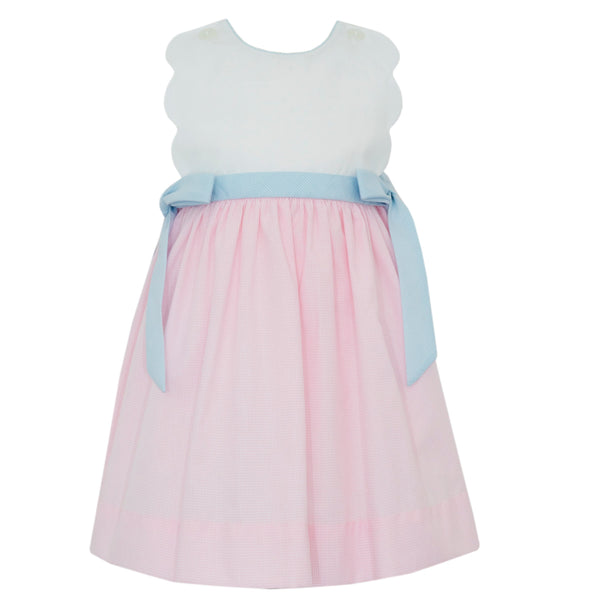 Pink Check Scalloped Sundress W/ Side Bows