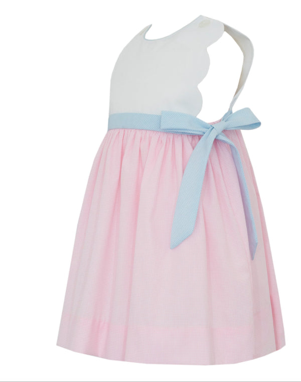 Pink Check Scalloped Sundress W/ Side Bows