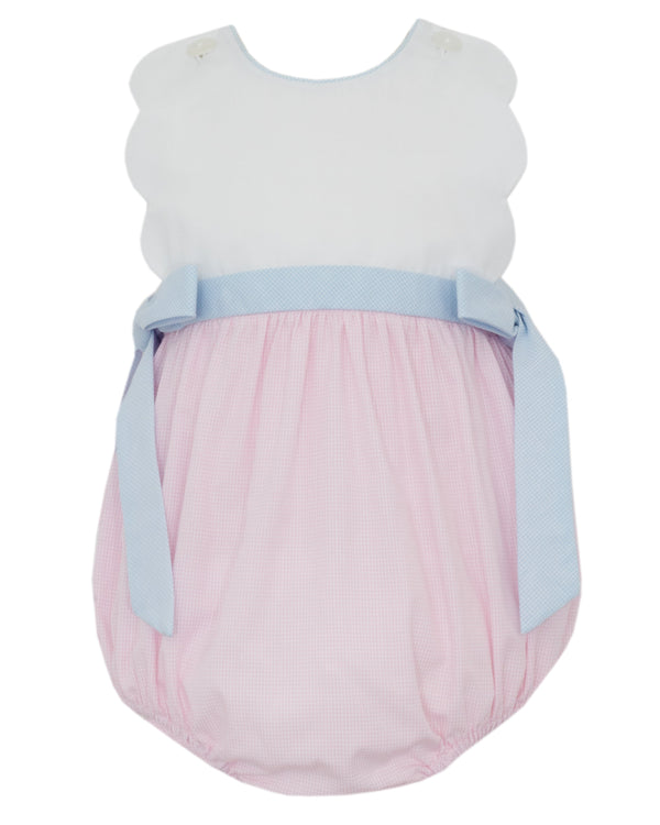 Pink Check Scalloped Bubble W/ Side Bows